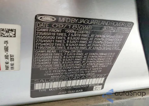 2019 Land Rover Range Rover Hse z USA, uszkodzony, nr VIN SALGS2SV4KA528787